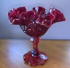 FENTON Glass Ruby Red  Cabbage Rose Candy Dish Compote