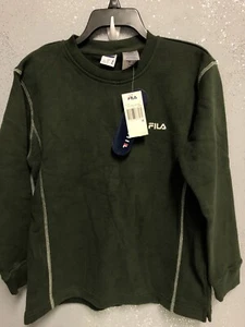 Boys Girls Fila Size 12 M Olive Green Fleece Pullover Shirt Top Vintage New - Picture 1 of 10