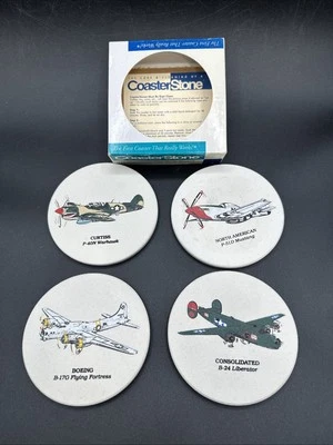 Coaster Stone Set Of 4 Coasters WWII Airplane Set Of 4 - Image 1 of 4