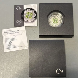 1 Oz .999 Fine Silver Niue $2 FOUR-LEAF CLOVER Green Crystal Coin Good Luck - Picture 1 of 8