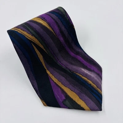 Corbata de seda italiana BUGATTI multicolor púrpura negro dorado abstracta 4" de ancho Foto 1 de 4