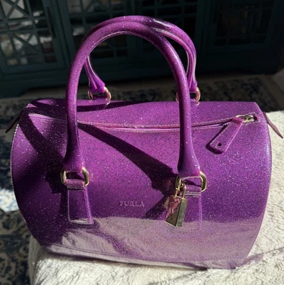 Bolso Furla Candy Púrpura Cartera Cúpula Asa Superior Hecho en Italia Monedero de Diseñador Foto 1 de 4