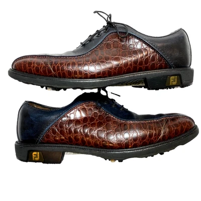Footjoy Croc Gator Zapatos Para Hombres 8.5m Cuero Azul Marino Negro Icono Golf Marrón 52161 Foto 1 de 4