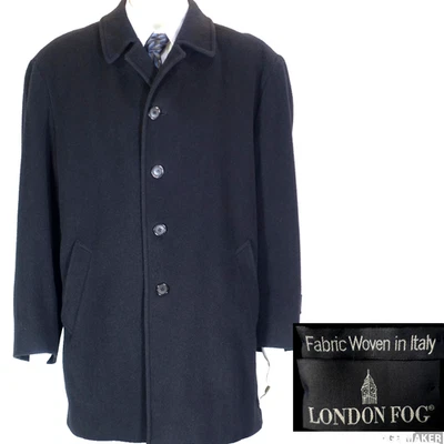 LONDON FOG ~ ¡NUEVO!!~ABRIGO NEGRO ITALIANO TEJIDO LANA HOMBRE 42S Foto 1 de 4