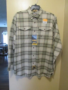 NWT MEN'S MEDIUM ARIAT REBAR DURASTRETCH LS OLIVE GREEN PLAID FLANNEL SHIRT - Picture 1 of 4