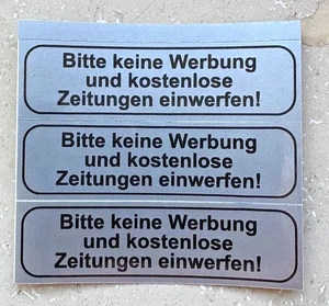 3x SILBER Bitte keine Werbung + kostenlose Zeitungen Aufkleber, Wetter + UV-fest - Bild 1 von 1