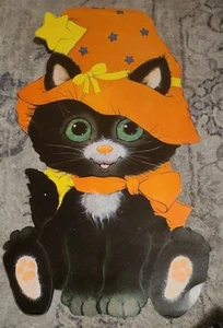 Vtg 21.5 " Eureka USA Halloween Die cut Black Cat Witch Hat Decor - Picture 1 of 3