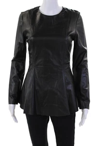 In Transit Womens Back Zip Long Sleeve Crew Neck Leather Top Black Size Small - Picture 1 of 5