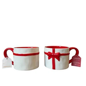 Global Design Connections Gift Wrap RED Bow Ceramic Mug 16oz Set of 2 New - Picture 1 of 14