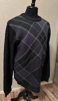 Volcom Sweater Men XL Black Gray Purple Plaid Long Sleeve Knit Cabincore Grandpa - Image 1 of 4