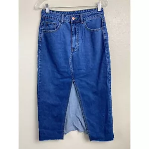 Shein Womens Midi Denim Skirt size Medium Blue Cotton Blend Y2K 90s Boho Jean - Picture 1 of 11