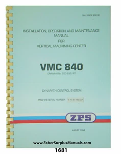 ZPS / TAJMAC Vertical Machining Center VMC840 Install, Op, & Maint. Manual #1681 - Picture 1 of 8