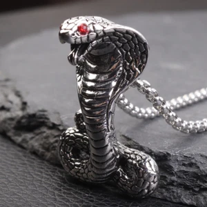 Men's Fashion Jewelry Gothic Silver Cobra Snake Pendant Necklace 1-94 - Picture 1 of 5