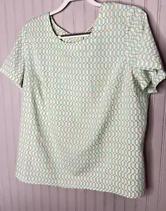 Liz Baker Womens TOP 18W White Teal Beige Career Simple Button Top - Picture 1 of 10