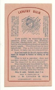 Langtry Balm 2 Labels Dr. J. B. Lynas & Son Logansport, Indiana Lily Langtry - Picture 1 of 1