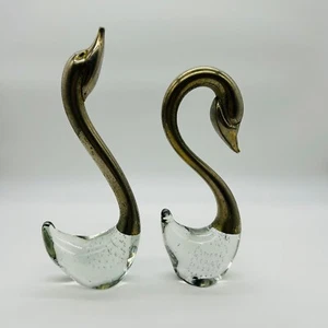 Cisnes de Colección de Vidrio Soplado con Detalle de Burbuja Bullicante y Cabeza de Cuello Plateado - Imagen 1 de 13