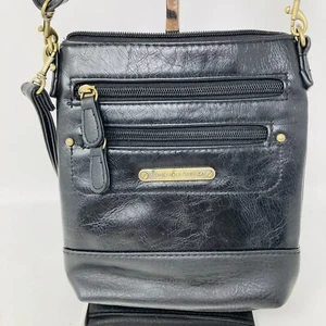 Borsa messenger a tracolla Stonemountain USA in pelle nera 4 tasche con cerniera - Foto 1 di 9