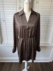 Neu mit Etikett Sanctuary seidiges Shirtkleid goldene Knöpfe Kettendruck Damengröße M - Bild 1 von 5