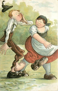 Tarjeta postal de humor mujer grasa abofetea al hombre flaco y se quita el zapato 417 II - Imagen 1 de 2