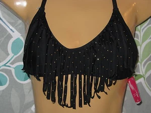  Xhilaration Marke XS schwarz gold Fransen Neckholder Bikini Badeanzug Oberteil gepolstert Neu mit Etikett  - Bild 1 von 1