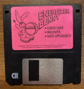 Vintage 1992 Energizer Bunny Screen Saver & Wallpaper Floppy Disk Bright Pink - Picture 1 of 13