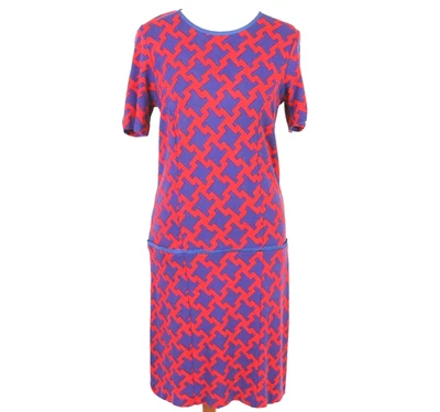 Hi There Karen Walker Dress Size 8 Red Blue Houndstooth Drop Waist Jersey Retro - image 1 of 4
