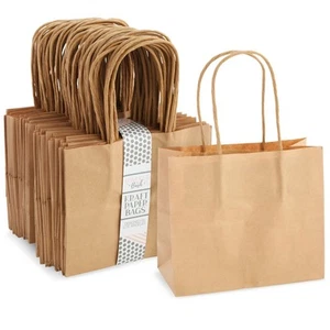 50 Pack Small Kraft Paper Gift Bags with Handle for Birthday Party, (6 x 5") - Picture 1 of 9