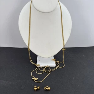 Collana Vintage Firmata Monet Nastro Fiocco Lariat 30in Tono Oro Catena E Orecchino - Foto 1 di 8