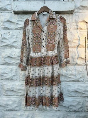 Vintage 1970’s Avalon Dress Women’s Multicolor Paisley Mini Fit Flare Hippy  — 第 1/4 张图片