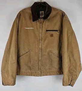 Giacca vintage Carhartt Detroit J97 CML cammello marrone coperta foderata a quadri uomo 2XL - Foto 1 di 13