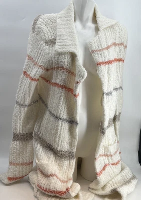 Willow & Clay Women’s Cardigan Sweater Beige Cream Open Front Stripe Pockets M - Image 1 of 4