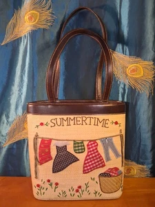 RARE UNIQUE Hard Plastic Woven Purse Embroidered Patchwork Images Pleather Strap - Picture 1 of 7
