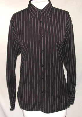 John Henry Men’s Button up Shirt - Black and Red Stripe Long Sleeve - Size L - Image 1 of 4