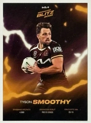 Tarjeta coleccionable 2025 Brisbane Broncos 'Kia Broncos Blitz' Tyson Smoothy Player Foto 1 de 2