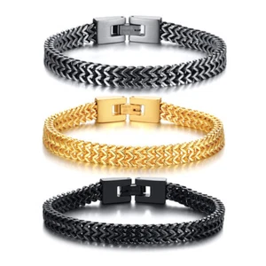 19/21cm Men's Stainless Steel Silver,Gold,Black,Retro Silver Chain Punk Bracelet - Picture 1 of 16