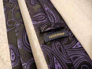 HISDERN (Black & Purple) Designer Paisley Pattern Necktie - 100% Silk - Picture 1 of 4