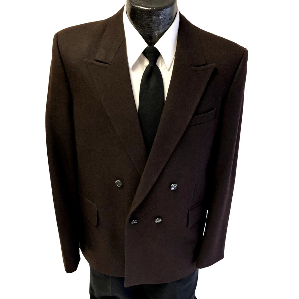 Casaco esportivo marrom vintage anos 50 BESPOKE DB jaqueta PEAK LAPEL lã gabardine blazer 40 - Imagem 1 de 4