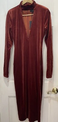 Vestido midi de terciopelo manga larga Michael Costello x REVOLVE Yuri oxidado talla M Foto 1 de 4