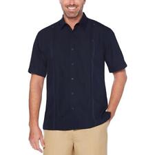 Cubavera Mens Navy Pintuck Collared Short Sleeve Button-Down Shirt S BHFO 7760