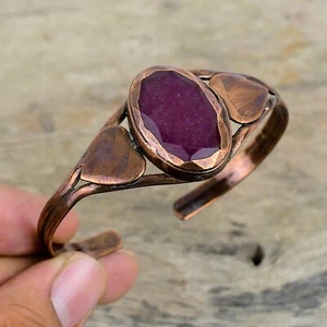 Brazalete Ajustable Corazón Electroformado Cachemira Rubí Artesanal Cobre Ropa de Fiesta - Imagen 1 de 6