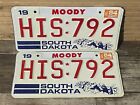 Pair Of 1984 South Dakota License Plates HIS 792 Moody CO Great Condition!