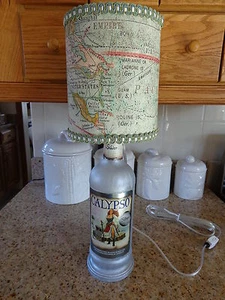 Folk Art/By Artist Table/Desk Lamp (Silver Frosted "Calypso" Bottle/Map Shade) - Picture 1 of 3