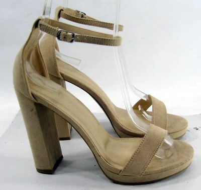 Wild Diva tono piel 5.5" tacón alto bloque punta abierta correa al tobillo zapatos MUJERES talla 8 Foto 1 de 4