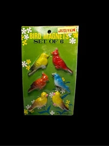 Set of 6 Justen plastic bird magnets - Picture 1 of 5