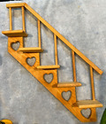 Wooden Staircase Ladder Curio Shelf 5 steps Heart Cut Out Oak Vintage 18.5" long