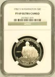 :1982-S S50C Washington Commemorative Half NGC PF 69 UCAM Ultra Cameo-Contrast - Picture 1 of 2