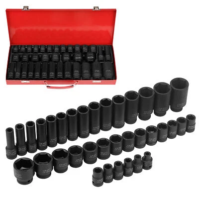 35Pc Drive Deep Impact Sockets Kit 8-32MM Metric 1/2" Garage Workshop Part Case - image 1 of 4