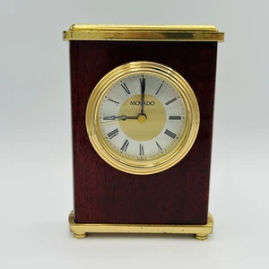 Reloj de Colección Movado Abrigo Dorado Latón Madera Cuarzo Número Romano Art Deco Suizo - Imagen 1 de 13