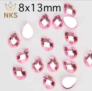 50 x NKS® pink Glue on Flat Back Teardrop Crystals, Pear Shape Rhinestone, 8x13 - Picture 1 of 2
