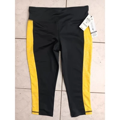 Leggings recortados Ideology para mujer ropa deportiva panel negro y amarillo, pequeños Foto 1 de 4